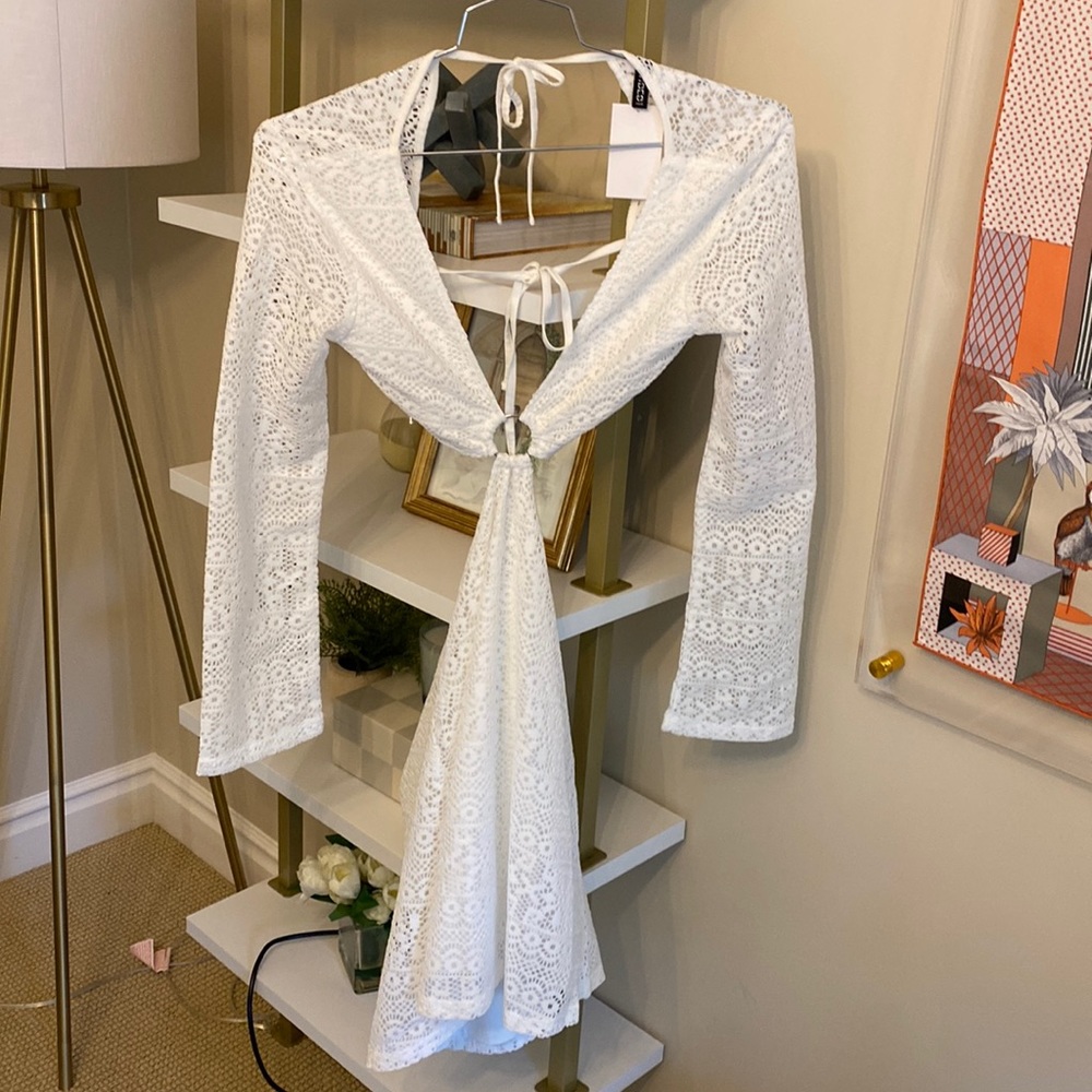 Designer inspired H&M White Crotchet Cut Out Vacation Mini Dress
